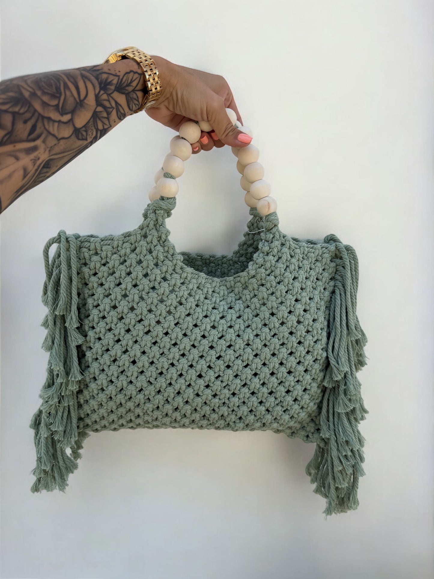 BOLSO MACRAMÉ FLECOS CAQUI