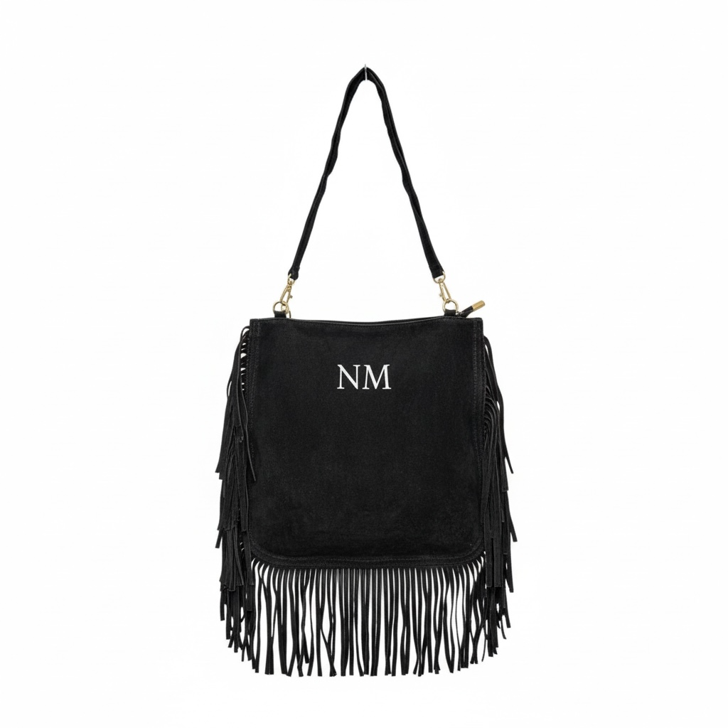 BOLSO SACA BANDOLERA FLECOS - NEGRO