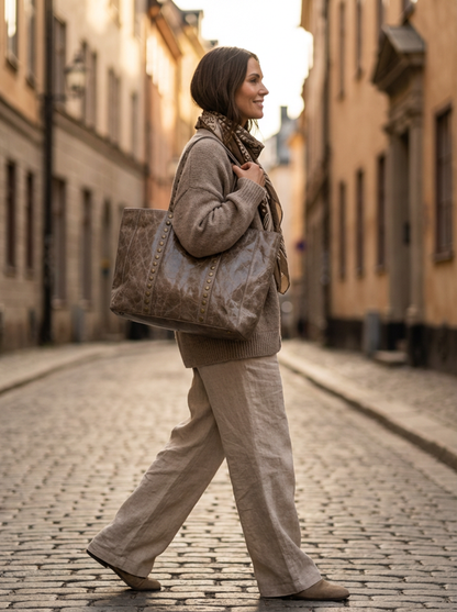 SHOPPER TACHAS PIEL MEZCLADA | TOPO