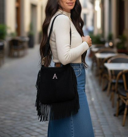 BOLSO SACA BANDOLERA FLECOS - NEGRO