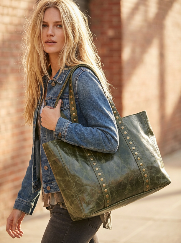 SHOPPER TACHAS PIEL MEZCLADA | GREEN