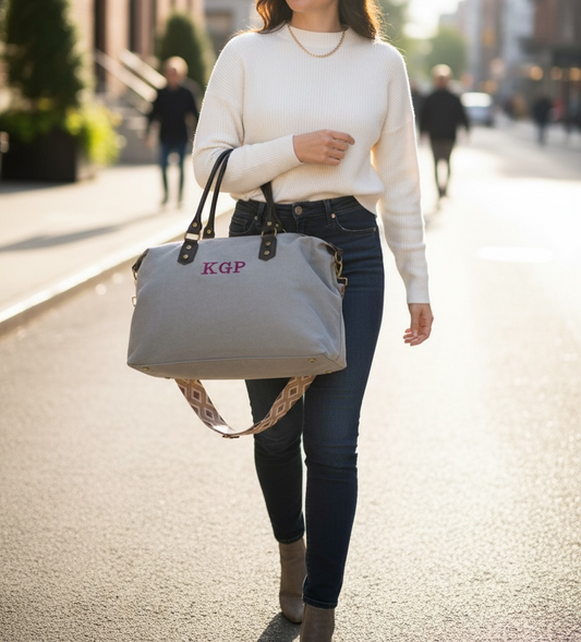 BOLSO SHOPPER LONETA Y PIEL - GRIS CLARO