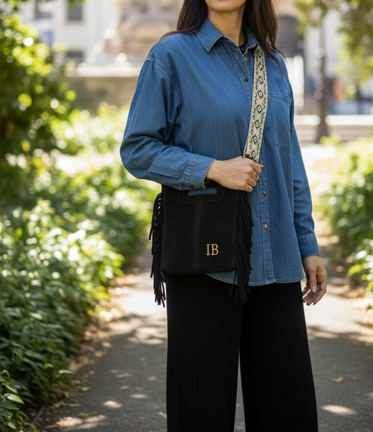 BOLSO FLECOS PIEL | NEGRO