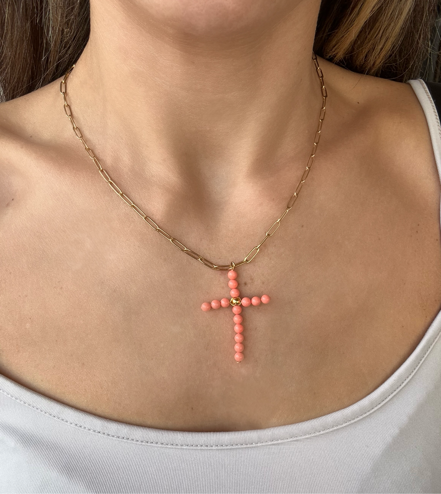 COLLAR CRUZ BOLITAS CORAL