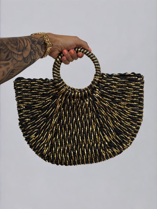 BOLSO RAFIA BLACK AND GOLD