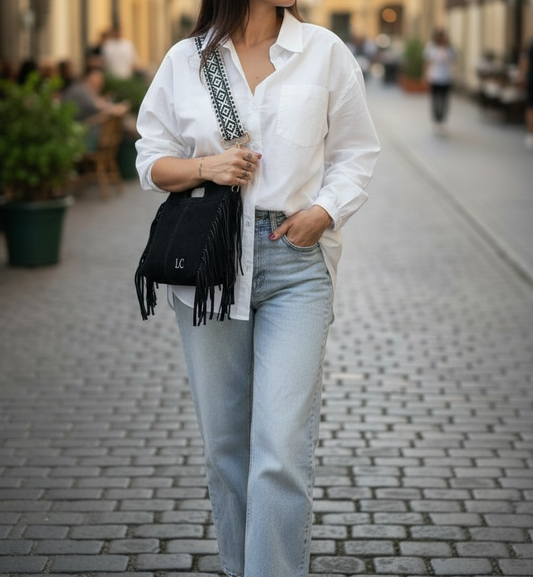 BOLSO FLECOS PIEL | NEGRO