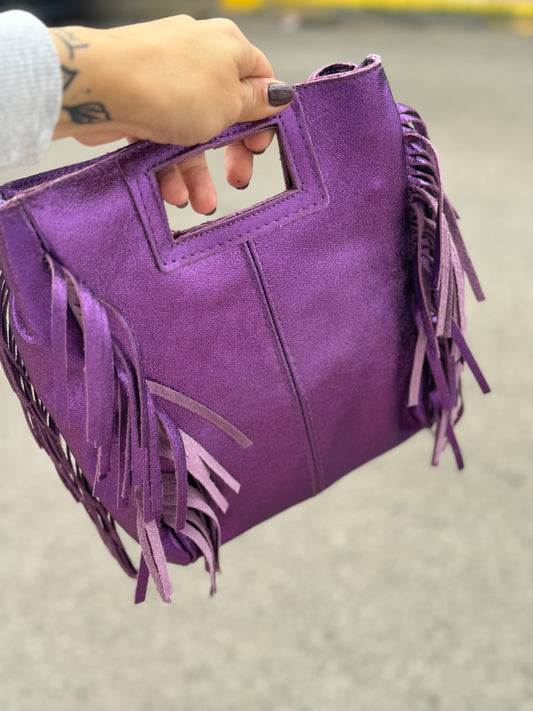 BOLSO PIEL FLECOS METALIZADO Morado