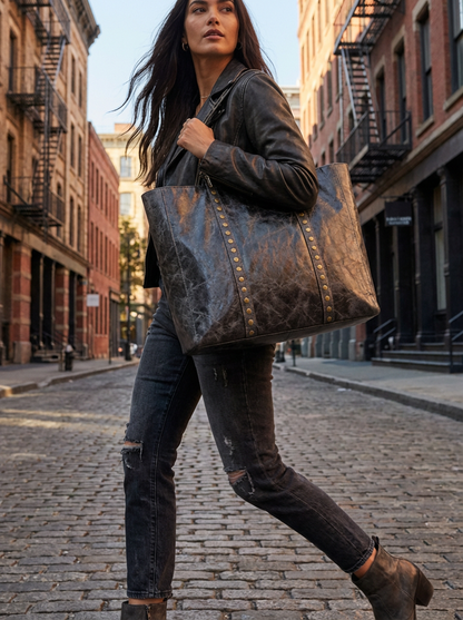 SHOPPER TACHAS PIEL MEZCLADA | GREY