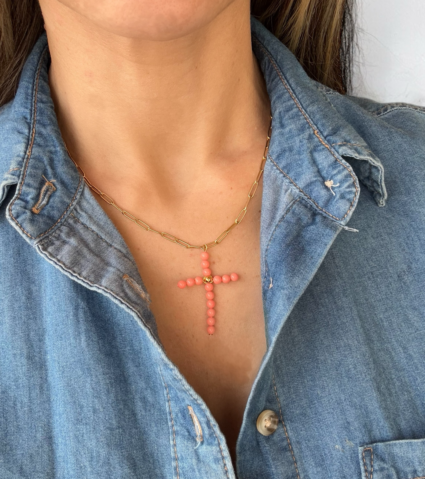 COLLAR CRUZ BOLITAS CORAL