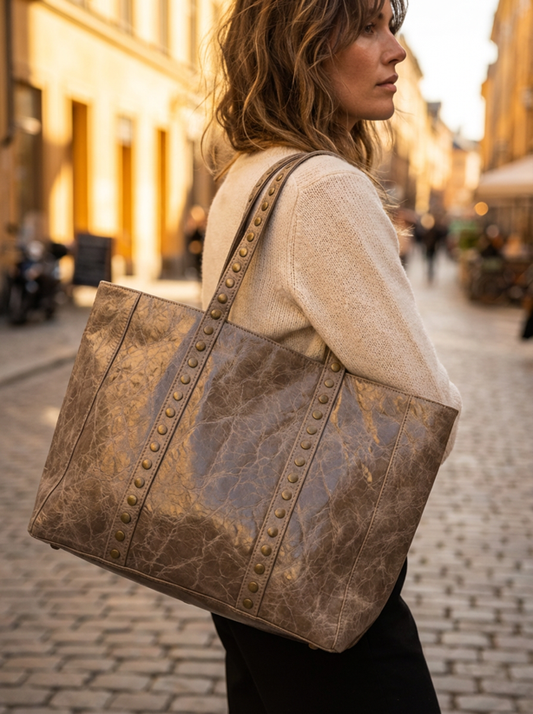 SHOPPER TACHAS PIEL MEZCLADA | TOPO