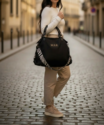 BOLSO OVAL LONETA Y PIEL | NEGRO Negro