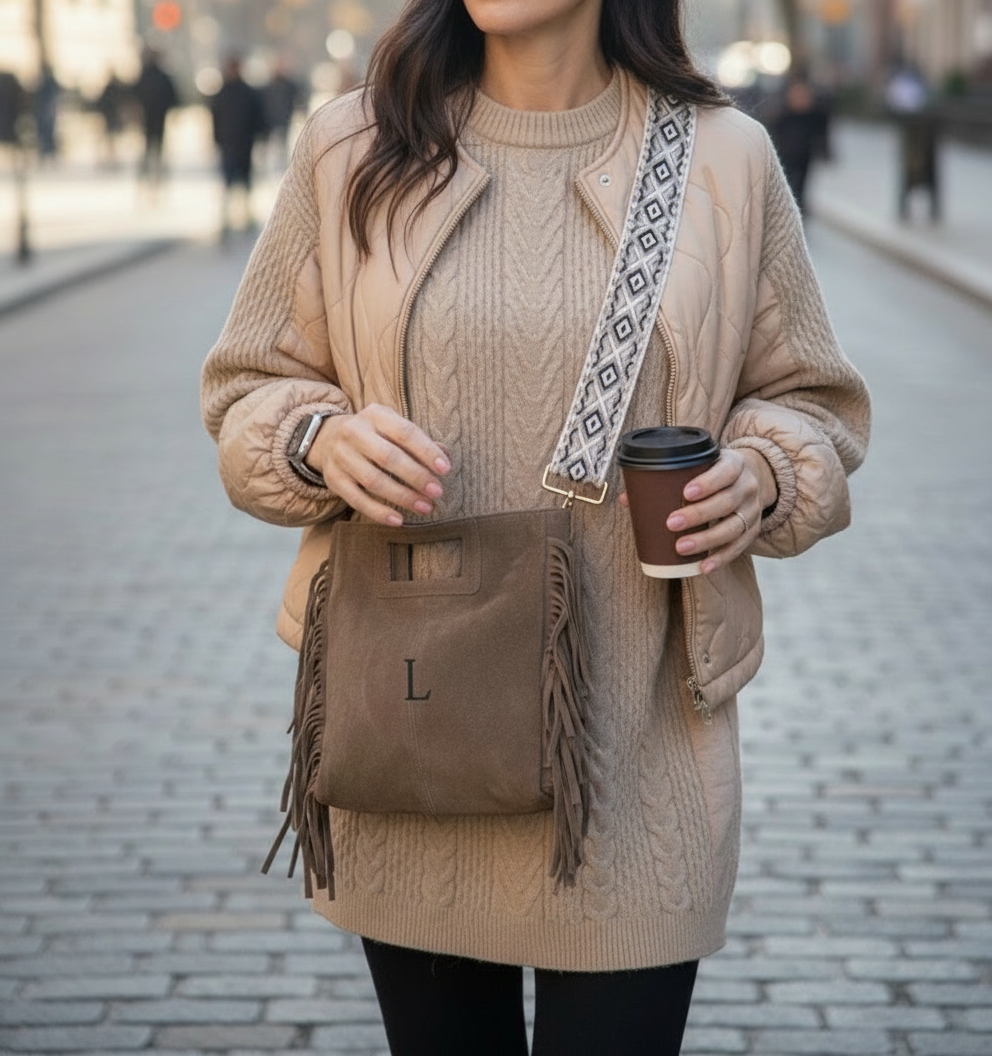 BOLSO FLECOS PIEL | TAUPE
