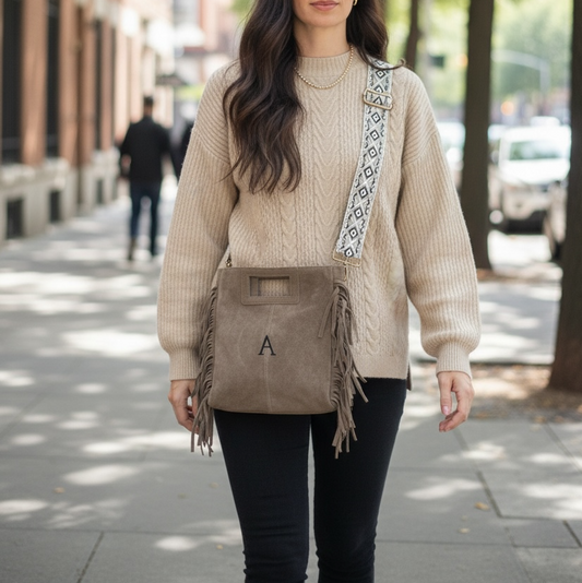 BOLSO FLECOS PIEL | TAUPE