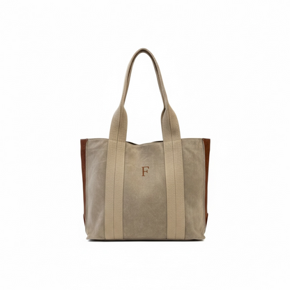 BOLSO TOTTE LONETA Y PIEL DE SERRAJE | TAUPE