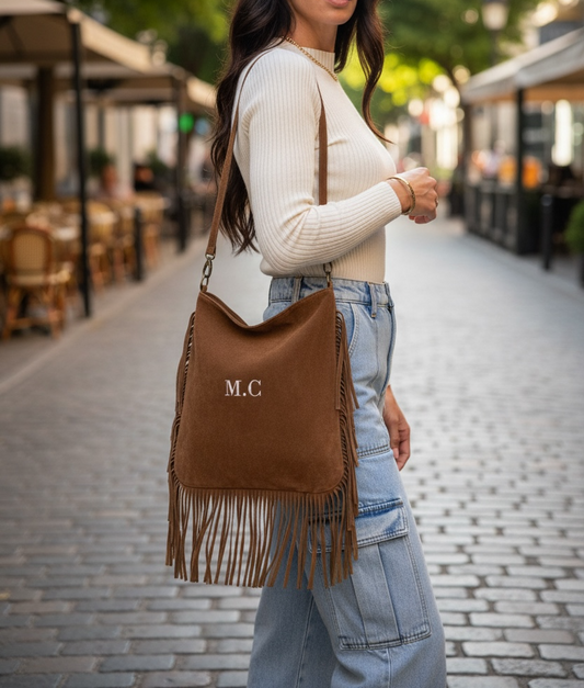 BOLSO SACA BANDOLERA FLECOS - CAMEL