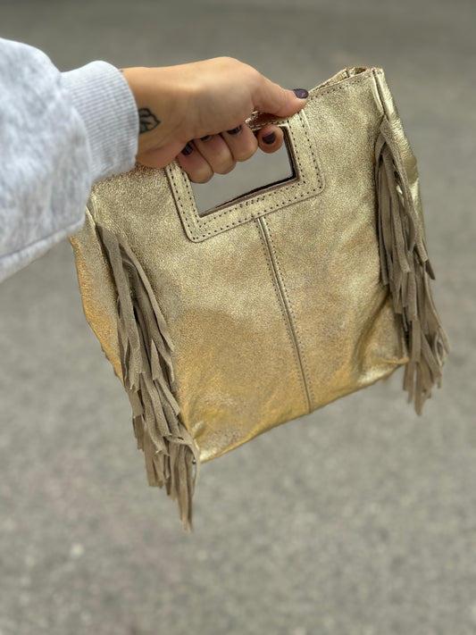 BOLSO PIEL FLECOS METALIZADO