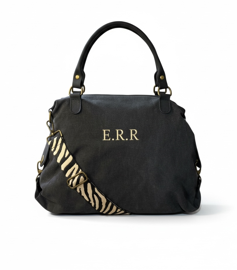 BOLSO OVAL LONETA Y PIEL | NEGRO