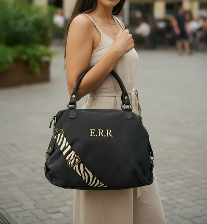 BOLSO OVAL LONETA Y PIEL | NEGRO Negro