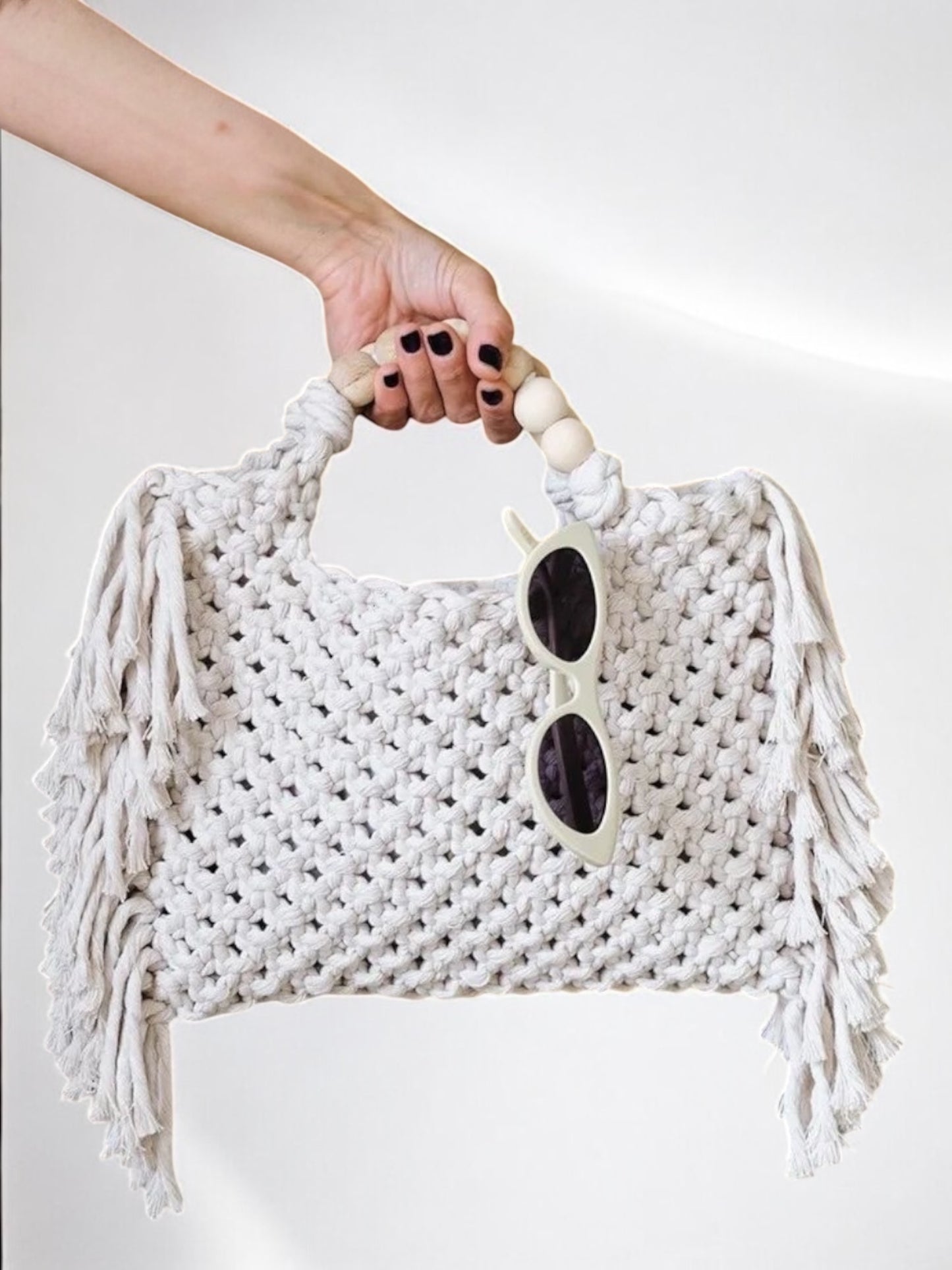 BOLSO MACRAMÉ FLECOS BEIGE