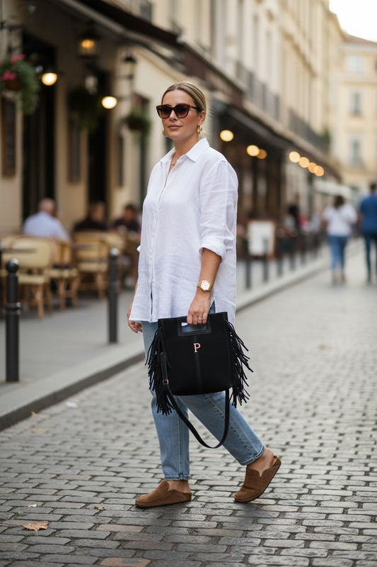 BOLSO FLECOS PIEL | NEGRO